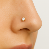 Piercing de Nariz de Oro Sólido de 14K con Circonita Cúbica de 2.5mm y Poste Curvo de 18G, Joyería Fina para Bodas, Venta al Por Mayor