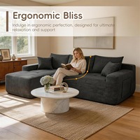 Canapé modulaire en forme de L Cloud Sectional 85 pouces avec chaise longue |   Canapé moderne trois places en tissu coton et lin, rembourré en éponge, assise profonde, pour salon