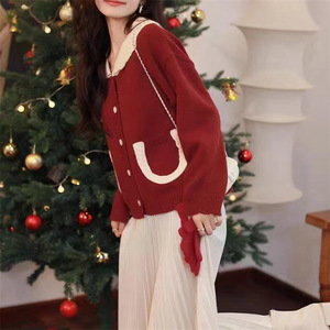 Mùa Xuân Phụ Nữ Mới Đến Kích Thước Miễn Phí Lỏng Lẻo Phù Hợp V-Cổ Ve Áo Dài Tay Áo Áo Len Cardigan - Product Image 3