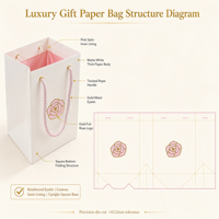 Sac cadeau en papier avec logo personnalisé, emblème rose doré, impression dorée, fabricant OEM, marque privée pour boutiques