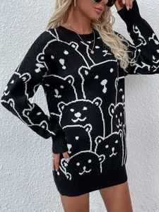 <span class=keywords><strong>Robe</strong></span> <span class=keywords><strong>pull</strong></span> jacquard pour <span class=keywords><strong>femme</strong></span>, style automne-hiver, ample et décontractée, motif ours en tricot - Product Image 6