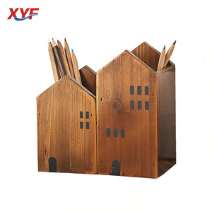 Portalápices de Madera Maciza con Forma de Casa, Decoración Retro para Escritorio, para Pinceles, Lápices de Colores y <span class=keywords><strong>Brochas</strong></span> de <span class=keywords><strong>Maquillaje</strong></span>, Directo de Fábrica - Product Image 1