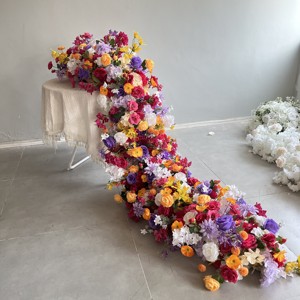 Camino de flores rosas de seda al por mayor, camino de flores rosas artificiales, camino de mesa de flores de lujo de 200cm para decoración de boda, venta al por mayor de La M-FR046 - Product Image 4