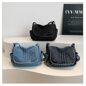 Denim <b>Shoulder</b> Bag Single <b>Strap</b> Zipper Closure Minimalist Style All Seasons Women's Daily Use Custom Bag Manufacturer - Product Image 1