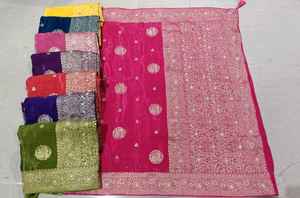 Multi Color Designer Saree Collection Ho Silk Banarasi Work-bids and katdana Work Multi color Sari Precio al por mayor - Product Image 2