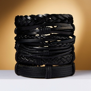 <span class=keywords><strong>Bracelet</strong></span> tressé en cuir de style punk 5 pièces/ensemble <span class=keywords><strong>Bracelet</strong></span> en cuir réglable vintage pour homme - Product Image 5