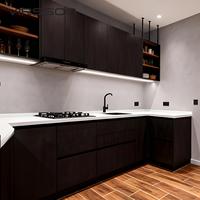 Ensemble de meubles de cuisine modulaires modernes en MDF avec plan de travail en marbre, évier et paniers de rangement - Prêt à assembler pour appartements et centres commerciaux