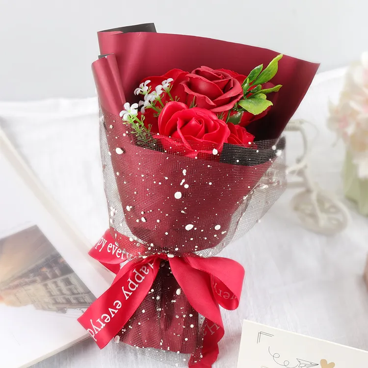 The Best red rose soap flowers bouquet for valentines day girlfriend gift