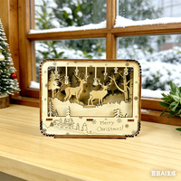 Kit de lampe en bois 3D pop-up, écologique, artisanal, boîte rectangulaire, décoration de table, décoration de la maison, artisanat animal/fleur de Noël