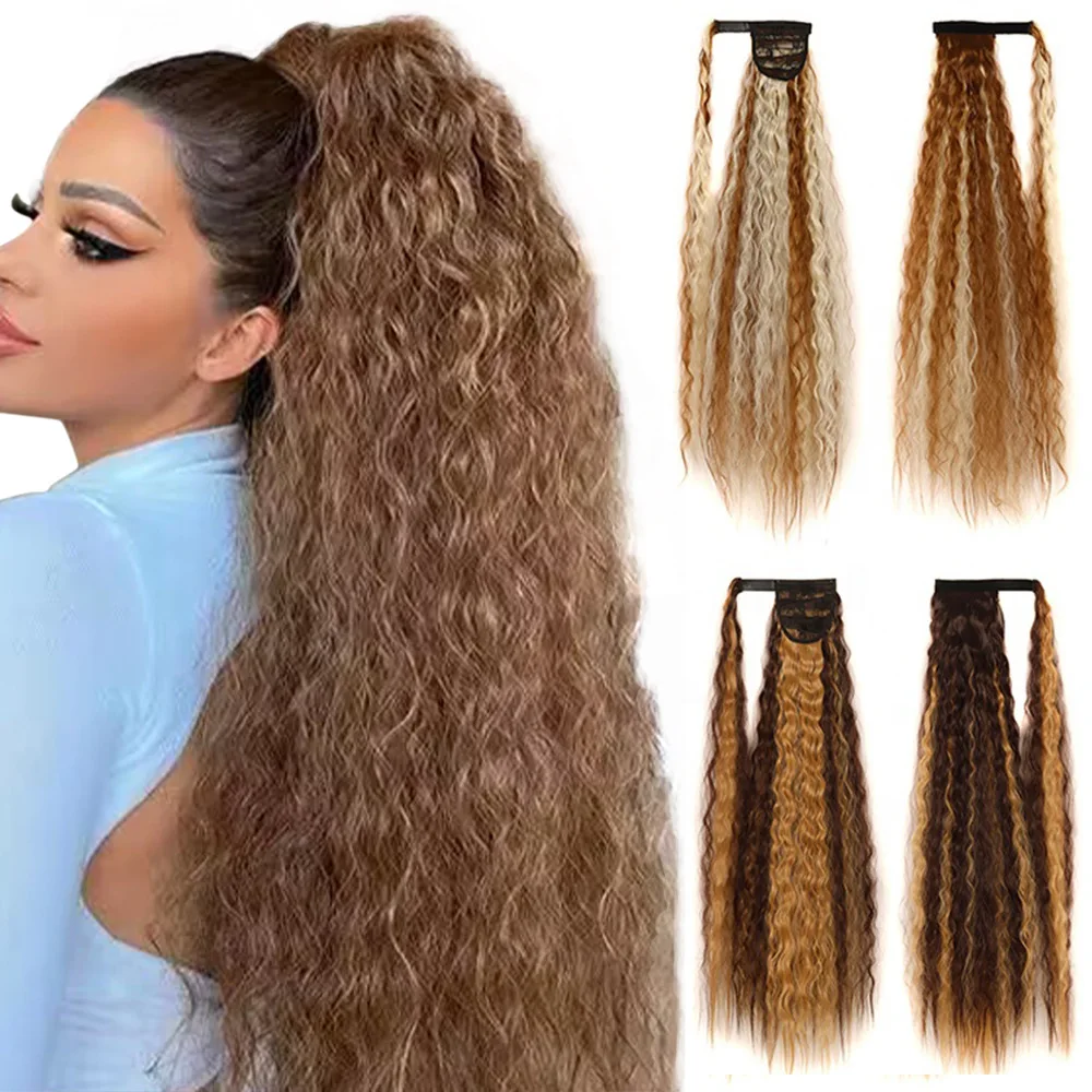 Chất lượng cao 22 inch dây rút Ombre Ngô lượn sóng xoăn đuôi ngựa clip trong đuôi ngựa phần mở rộng tóc