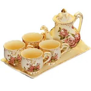 European style coffee set pot cups and spoon ceramic tea set coffee tea set