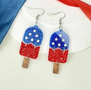 Divertidos pendientes de acrílico con diseño de bandera del Día de la Independencia 2026, joyería de moda, lindos colgadores de madera para bikini, pendientes de gota de acrílico con purpurina sexy para mujer - Product Image 4