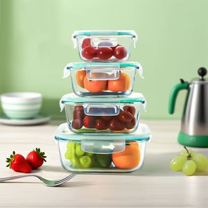 Borosilicate Glass Container <b>Microwave</b>-safe Lunch Boxes with PP Buckle Lids Rectangle/Round/Square Stackable Glass Lunch Boxes - Product Image 1