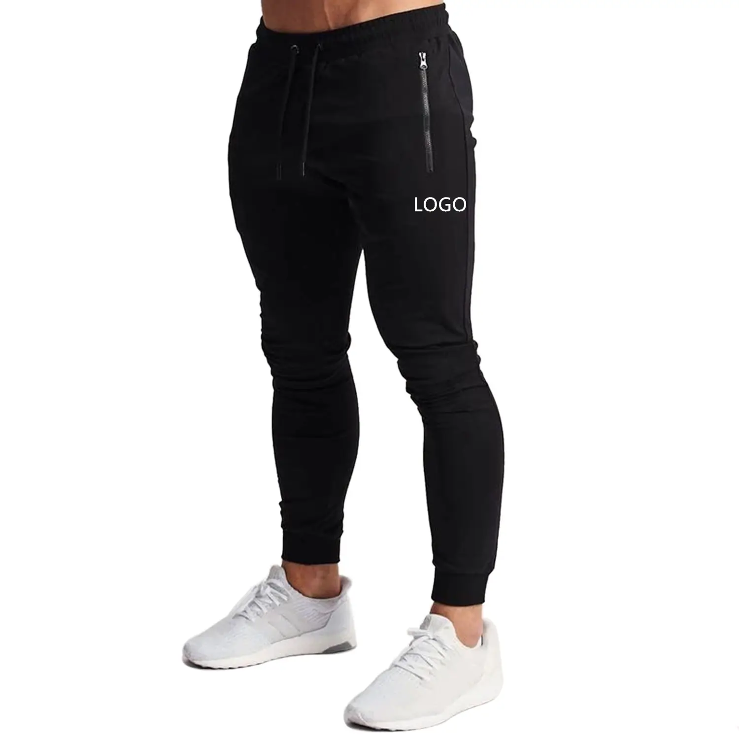 Commercio all'ingrosso Bianco Personalizzato Pista Pantaloni Slim Fit Zipper Mens Jogger Pantaloni