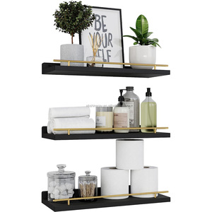 Kệ gỗ 3 tầng kiểu chữ <span class=keywords><strong>L</strong></span>, có thể tháo rời, kèm lan can kim loại, trang trí tường, kệ để đồ treo tường cho phòng tắm - Product Image 5