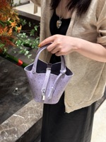Tas jinjing merek kustom ritsleting tas ember kulit burung unta mewah wanita desainer tas tangan huruf kain katun kulit asli
