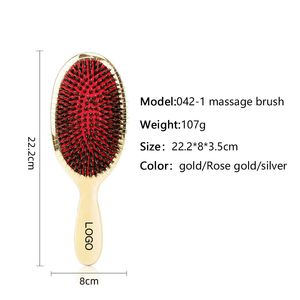 แปรงหวีผมพลาสติก ABS สีดำ ทอง เงิน รูปทรงวงรี ป้องกันไฟฟ้าสถิต นวดหนังศีรษะ ขนแปรงไนลอนผสมขนหมูป่า - Product Image 2