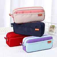 Trousse à crayons carrée simple de haute qualité et grande capacité ; Pochette à papeterie double couche en toile sans fermeture pour l'école primaire/secondaire