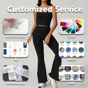 Damen Yoga-Set mit Hoher Taille, 2-teilig, Atmungsaktiver, Schnelltrocknender Sport-BH und Schlaghose, für Fitnessstudio, Laufen, Activewear, mit Individuellem Logo - Product Image 4