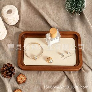 Wooden Jewelry Tray For <b>Necklace</b> <b>Ring</b> Bracelet Storage Display Props With Beige Lining And Wood Frame - Product Image 4