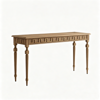 Table console de style français de luxe en frêne blanc massif, écologique, avec incrustation motif clé grecque, pour salon et entrée
