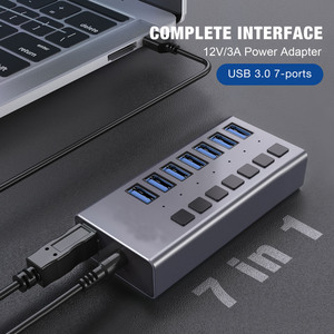 7 Cổng 3.0 Nút Chuyển Đổi USB <span class=keywords><strong>Hub</strong></span> 36W 12V 3A Truyền Dữ Liệu Loại C Nhôm Có Thể Chuyển Đổi Docking Station Cho Máy Tính Bảng Máy Tính Xách Tay - Product Image 5