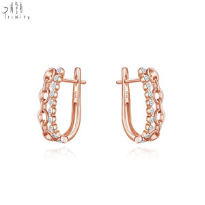 Boucles d'oreilles créoles de qualité supérieure, design vintage ajouré, en or rose massif 18 carats, avec diamants naturels véritables, cadeau pour femme - Product Image 2