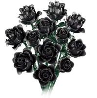 12 Set Blok Bangunan Mawar Hitam Buket Tanaman Mawar Simulasi untuk Dekorasi Gotik Hadiah Hari Valentine 11009