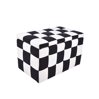 CAELFORD Pouf de rangement en tissu noir et blanc avec structure en bois, repose-pieds moderne, tabouret, disponible en OEM pour salon et maison