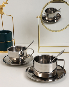 Food Grade Double Wall 304 Stainless Steel Coffee & <b>Tea</b> <b>Sets</b> Drinking <b>Cups</b> Mugs with Spoon and Tray - Product Image 6