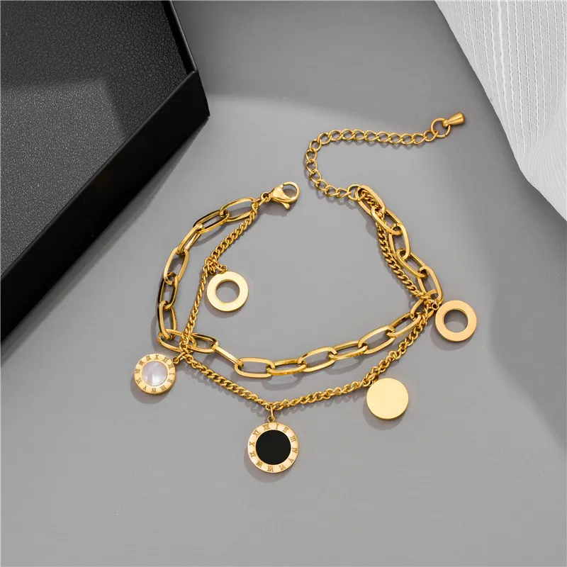 Luxury Famous Brand Jewelry Rose Gold Stainless Steel Roman numerals Bracelets & Bangles Female Charm Bracelet For Women