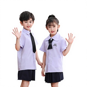 Nuevo Estilo OEM ODM Uniforme Escolar Unisex para Niños, Conjunto de Camisa, Pantalones Cortos y Falda de Poliéster Azul - Product Image 3