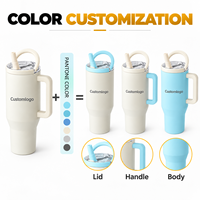 Gobelet isotherme personnalisé en acier inoxydable à double paroi de 40 oz avec paille, couvercle à poignée, anti-fuite, réutilisable pour les voyages
