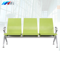 Banc d'attente triple moderne pour hôpital, 3 places, en cuir PU noir, rouge, bleu, avec poutre en acier thermolaqué durable