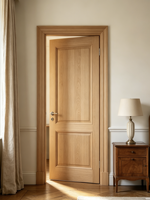 Pintu Interior Kayu Bebas Formaldehida Pintu Kamar Tidur Motif Kayu Ukuran Kustom untuk Hotel Villa Minimalis Pembukaan Manual