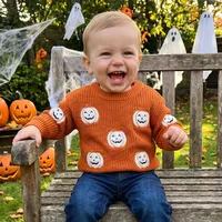 Kinder Herbst Warme Langarm-Rundhalspullover mit Stickerei für Halloween & Weihnachten für Mädchen und Jungen