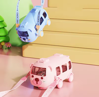 Bouteille d'eau portable mignonne en forme de bus avec paille et sangle d'épaule pour garçons et filles, idéale pour l'école et la maison
