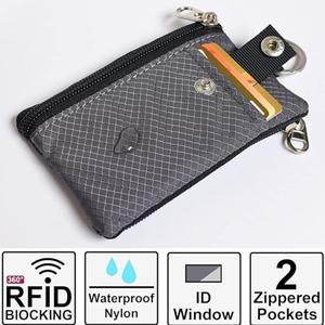 กระเป๋าใส่กุญแจไนลอนขนาดเล็กพร้อมช่องใส่บัตรแบบซิป RFID ป้องกันการโจรกรรมข้อมูล ลายเพชร พวงกุญแจขนาดกะทัดรัดสำหรับผู้ชายผู้หญิงใช้สำหรับการเดินทาง - Product Image 1