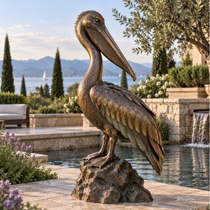 Estatua de Pelícano de Bronce de Tamaño Real para Decoración de Jardín, Escultura Metálica de Pájaro para Exteriores en Venta - Product Image 4