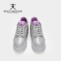 Chaussures pour hommes BUCCI BATANI Gris Éléphant en Cuir et Tissu Scabal, à Lacets, Bout Rond, Respirantes, Logo Gaufré EVA SC075-E036