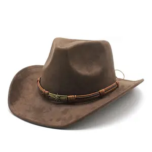 FF2231 Wholesales Roll Up Brim Cowgirl Fedora Hat Western Cowboy Costume Women Men Chamois Western Cowboy Hat