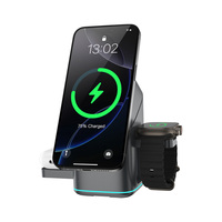 Station de charge sans fil 15W personnalisable à rotation automatique 3-en-1 avec support magnétique en alliage d'aluminium pour écouteurs
