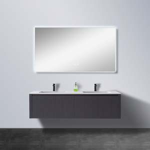 Muebles de Baño Modernos con Revestimiento Negro, Ecológicos, de Madera Contrachapada, Hechos a Medida, Gabinete de Baño Grande de Madera con LED - Product Image 1