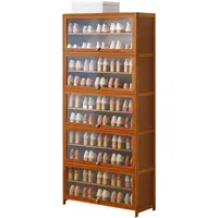 Eco-friendly Bamboo Shoe Cabinet Cupboard with Glass Door