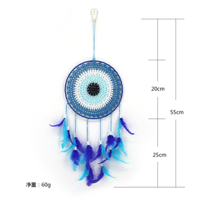 Nouveau style 2026 : <span class=keywords><strong>Attrape</strong></span>-rêves mural créatif tissé à la main, couleur bleue, plumes - Product Image 3
