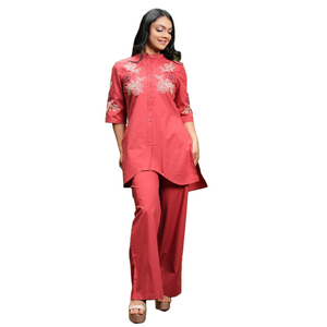 Excellent Quality Bulk Button-<b>Down</b> Embroidery Asymmetrical Kurta Top and <b>Pant</b> Set - Product Image 2