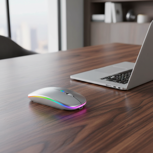 Ratón Inalámbrico Recargable para Oficina, Color Plateado, con RGB y Bluetooth - Product Image 1