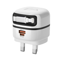Pengisi Daya Cepat USB C Retractable 53x53mm Bentuk Kubus PD QC3.0 Colokan Dinding Kabel Terintegrasi Pengisi Daya Perjalanan Ringkas dengan Cangkang Tahan Api PC