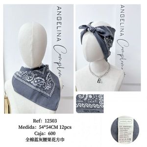 Sciarpa quadrata Angelina Complete 54x54 cm 100% cotone blu grigio Paisley per donna, accessorio moda - Product Image 3
