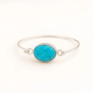 Bracelet jonc en argent sterling et turquoise, minimaliste, fait main, avec pierre précieuse naturelle, élégant et réglable pour poignet - Product Image 4